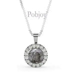 Salt & Pepper Round Diamond Halo Necklace 1.20 Carats