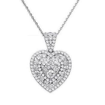 18K White Gold 1.35 Carat Diamond Heart Pendant Necklace