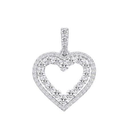 9K White Gold Heart Diamond Pendant Necklace