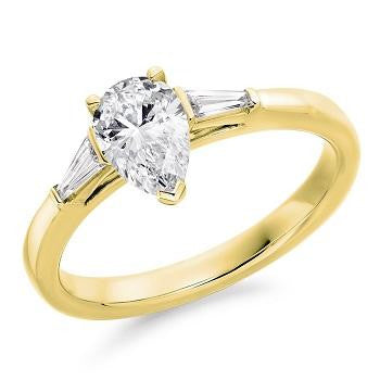 Pear Cut Diamond & Side Baguettes Ring - Pobjoy Diamonds