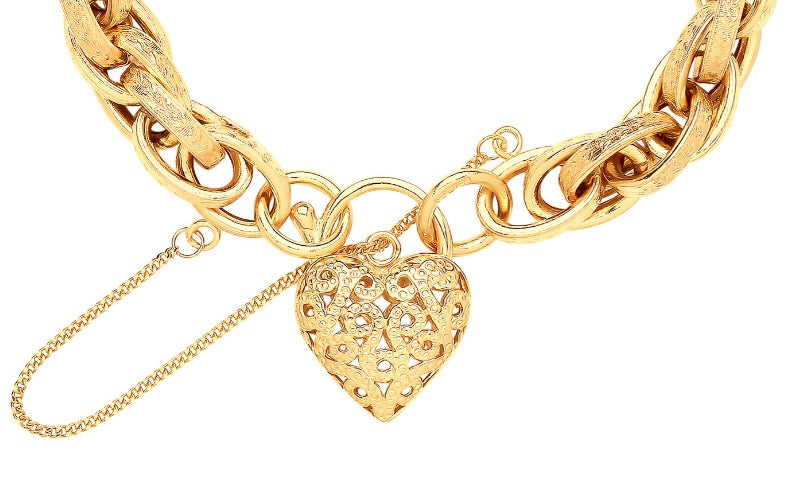 9K Yellow Gold Prince Of Wales Heart Bracelet Wide Gauge