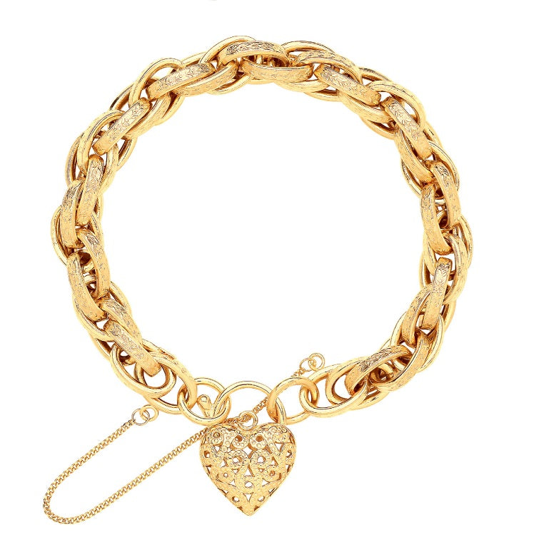 9K Yellow Gold Prince Of Wales Heart Bracelet Wide Gauge