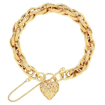 9K Yellow Gold Prince Of Wales Heart Bracelet Wide Gauge