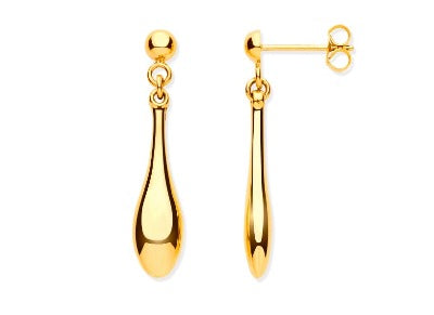 9K Yellow Gold Drop Teardrop Earrings 