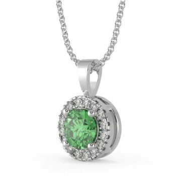 Platinum Round Cut Diamond & Emerald Pendant 0.50 Carats