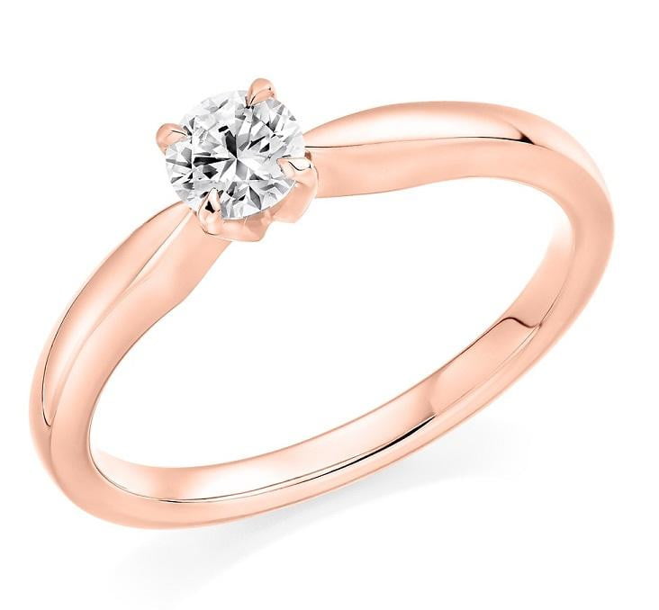 18K Rose Gold 0.25 Round Brilliant Cut Solitaire Diamond Ring F/VS1 - Pobjoy Diamonds