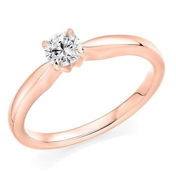 18K Rose Gold 0.25 Round Brilliant Cut Solitaire Diamond Ring F/VS1 - Pobjoy Diamonds