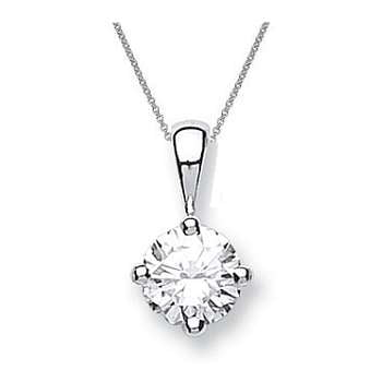 18K White Gold Claw Set Round Brilliant Cut Diamond Pendant & Neck Chain - 0.70 Carat G/Si1 - Pobjoy Diamonds