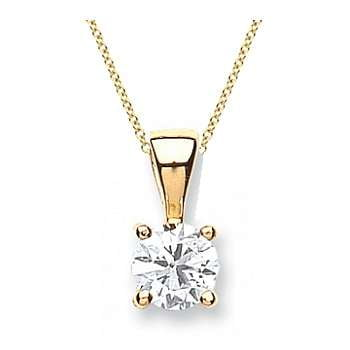 18K Yellow Gold Claw Set Round Brilliant Cut Diamond Pendant & Neck Chain - 0.70 Carat G/Si1 - Pobjoy Diamonds