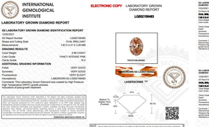 Fancy Intense Pink Oval Cut Lab Grown Diamond 0.90 Carat Si2 - Pobjoy Diamonds