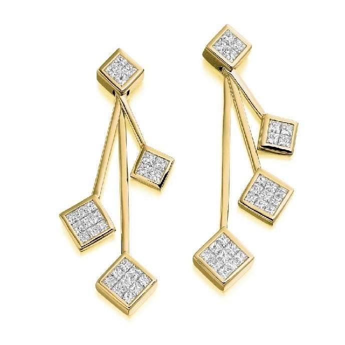 Pobjoy 18K Gold & Four Tier 1.10 Carat Diamond Drop Earrings