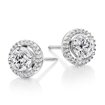 18K Gold Round Cluster Diamond Stud Earrings 1.22 Carat- Pobjoy Diamonds