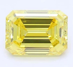 18K Gold Fancy Vivid Yellow Emerald Cut Lab Diamond 1.28 Carat Ring - Pobjoy Diamonds