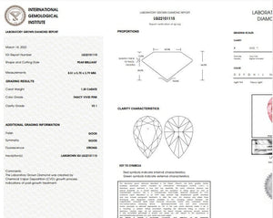 Fancy Vivid Pink Pear Shape Lab Grown Diamond 1.30 Carat