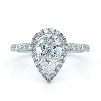 Pear Shape & Halo Lab Diamond Ring 2.10 Carats Total