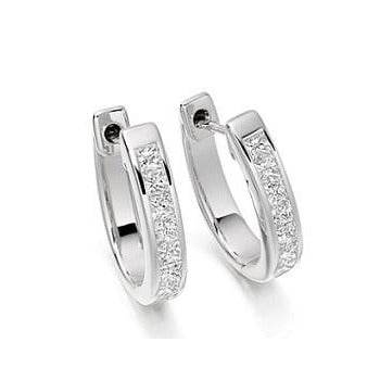 18K White Gold & Channel Set Diamond Hoop Earrings From Pobjoy