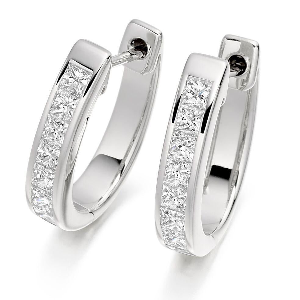 18K White Gold & Channel Set Diamond Hoop Earrings