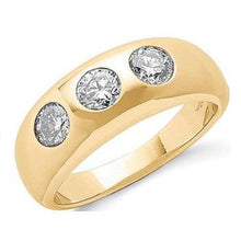 Load image into Gallery viewer, 18K Yellow Gold Three Round Brilliant Cut Diamond Gents Ring. Civil Partnership Ring. Pobjoy