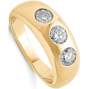 18K Yellow Gold & Three Diamond Ring H-I/Si - Pobjoy Diamonds