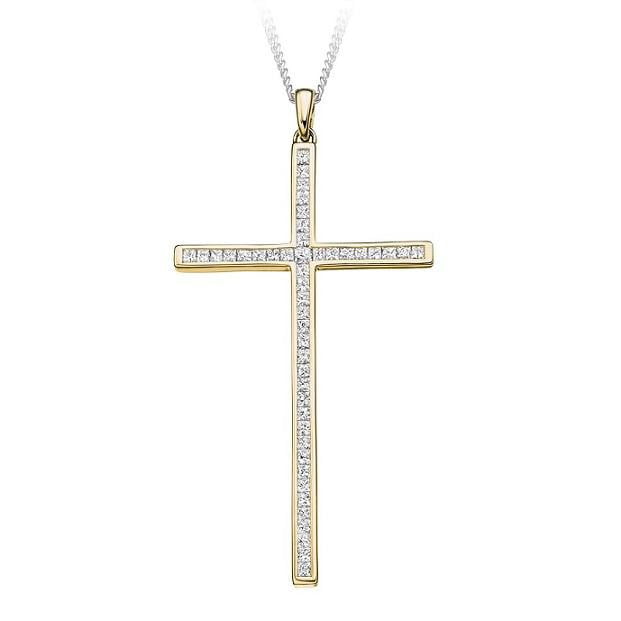 18K Yellow Gold 0.70 Carat Diamond Cross Pendant