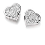 18K Gold Stud Heart Diamond Earrings 1.00 Carat Princess Cut  Pobjoy Diamonds