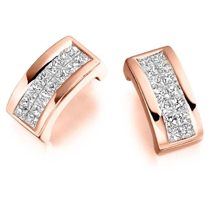 18K Gold Princess Cut 0.55 CTW Diamond Hug Earrings.-Pobjoy Diamonds, Surrey