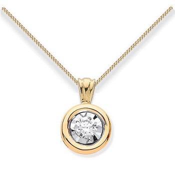 18K Yellow Gold Rubover Set Diamond Pendant & Neck Chain - Choice Of Grades - Pobjoy Diamonds