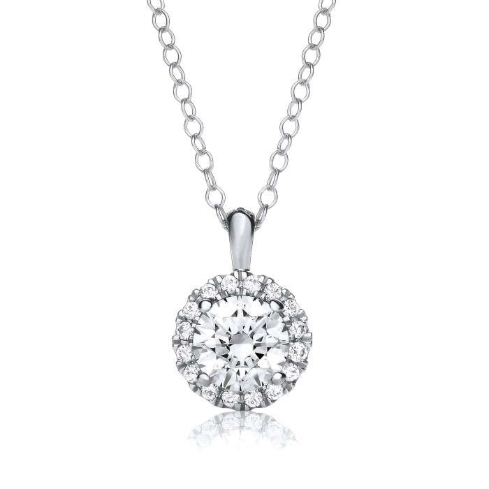 18K White Gold One Carat  Diamond & Halo Necklace - Pobjoy Diamonds