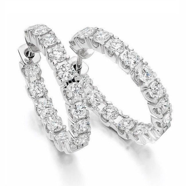 Platinum Or White Gold Diamond Hoop Earrings 3.00 carats - Pobjoy Diamonds