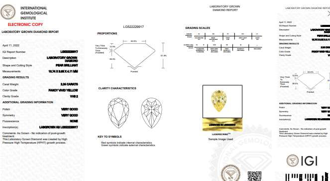 Fancy Vivid Yellow Pear Shape Lab Grown Diamond 2.24 Carat - Pobjoy Diamonds