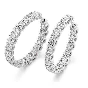 18K Gold & Claw Set 2.00 CTW Diamond Hoop Earrings-Pobjoy Diamonds