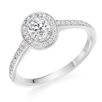 Pobjoy Oval Cut Halo Diamond Engagement Ring D-E/VS