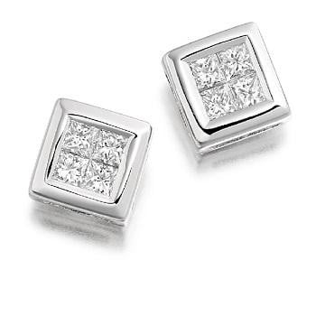 18K Gold Princess Cut Diamond Stud Earrings - Pobjoy Diamonds