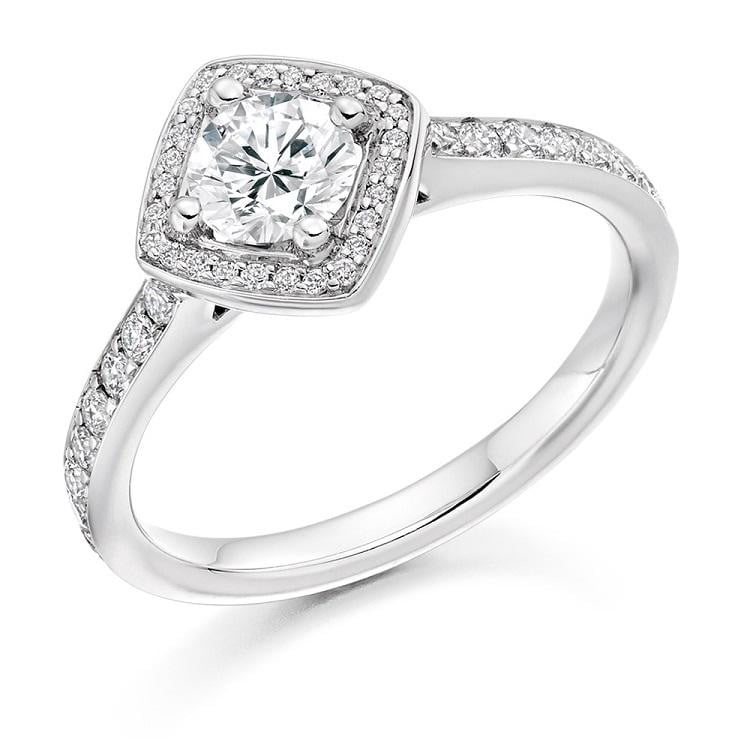 Brilliant Round Cut 0.85 CTW Halo Diamond Engagement Ring F/VS