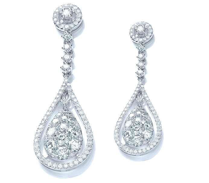 18K White Gold Pear Shape Diamond Drop Earrings 3.30 Carat - G-H/Si - G-H/Si - Pobjoy Diamonds