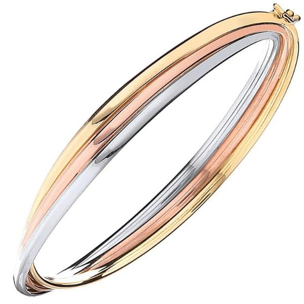 9K Yellow, Rose & White Gold Russian Bangle - Pobjoy Diamonds