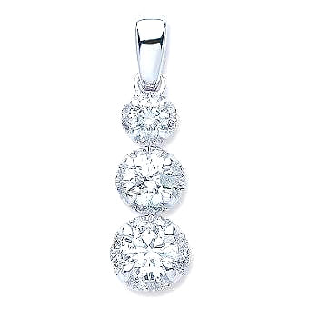 18K White Gold Trilogy Diamond Pendant & Necklace - Pobjoy Diamonds