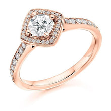 Load image into Gallery viewer, 18K RG Brilliant Round Cut 0.85 CTW Halo Diamond Engagement Ring G/Si