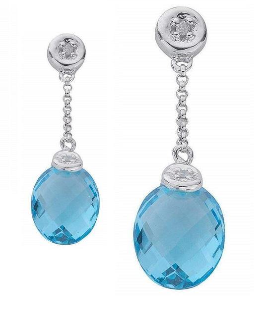 9K White Gold Diamond & Topaz Drop Earrings - Pobjoy Diamonds