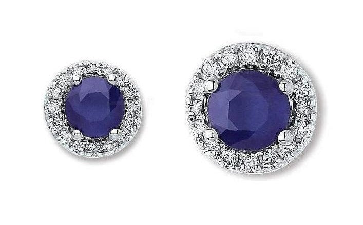 Round Sapphire 9K White Gold & Diamond Studs - Pobjoy Diamonds