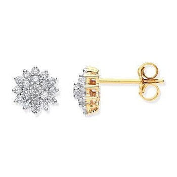 9K Yellow Gold Set Sunburst 0.50 CTW Diamond Earrings