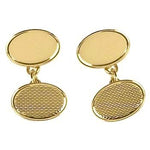 9K Yellow Gold Mens Textured  Oval Chain Link Cufflinks - Pobjoy Diamonds