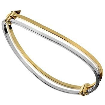 9K Yellow & White Gold Hollow Shaped Hinged Bangle - Pobjoy Diamonds