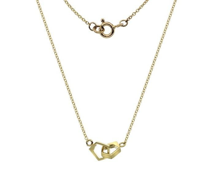 9K Yellow Gold Twin Pentagon Ladies Necklace - Pobjoy Diamonds