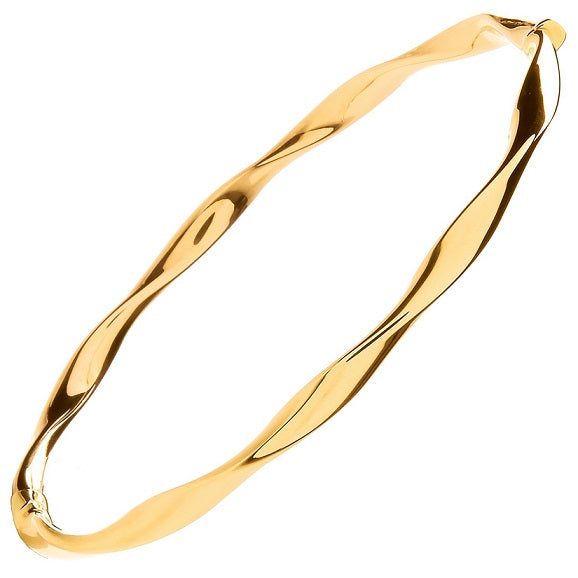 9K Yellow Gold Hollow Twist Ladies Hinged Bangle - Pobjoy Diamonds