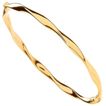 9K Yellow Gold Hollow Twist Ladies Hinged Bangle - Pobjoy Diamonds