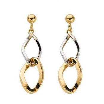 9K White & Yellow Gold Ladies Drop Earrings-Pobjoy