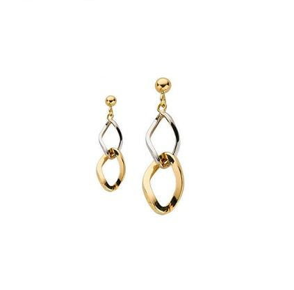 9K White & Yellow Gold Ladies Drop Earrings-Pobjoy