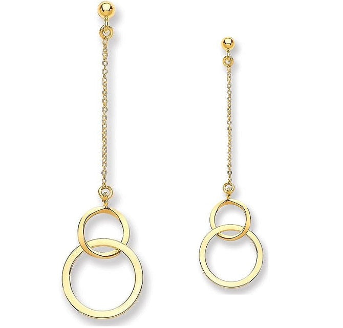 9K Yellow Gold Drop Hoop Earrings - Pobjoy Diamonds