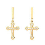 9K Yellow Gold Diamond Cross Drop Earrings 0.10 CTW - Pobjoy Diamonds